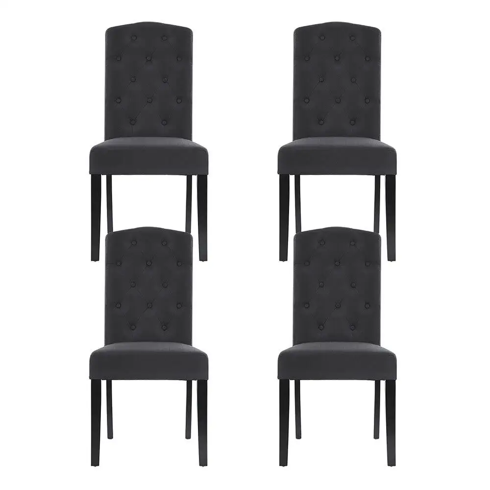 Set of 4 Dark Grey Linen Parsons Dining Chairs Upholstered Side Chairs for Kitchen and Dining Room