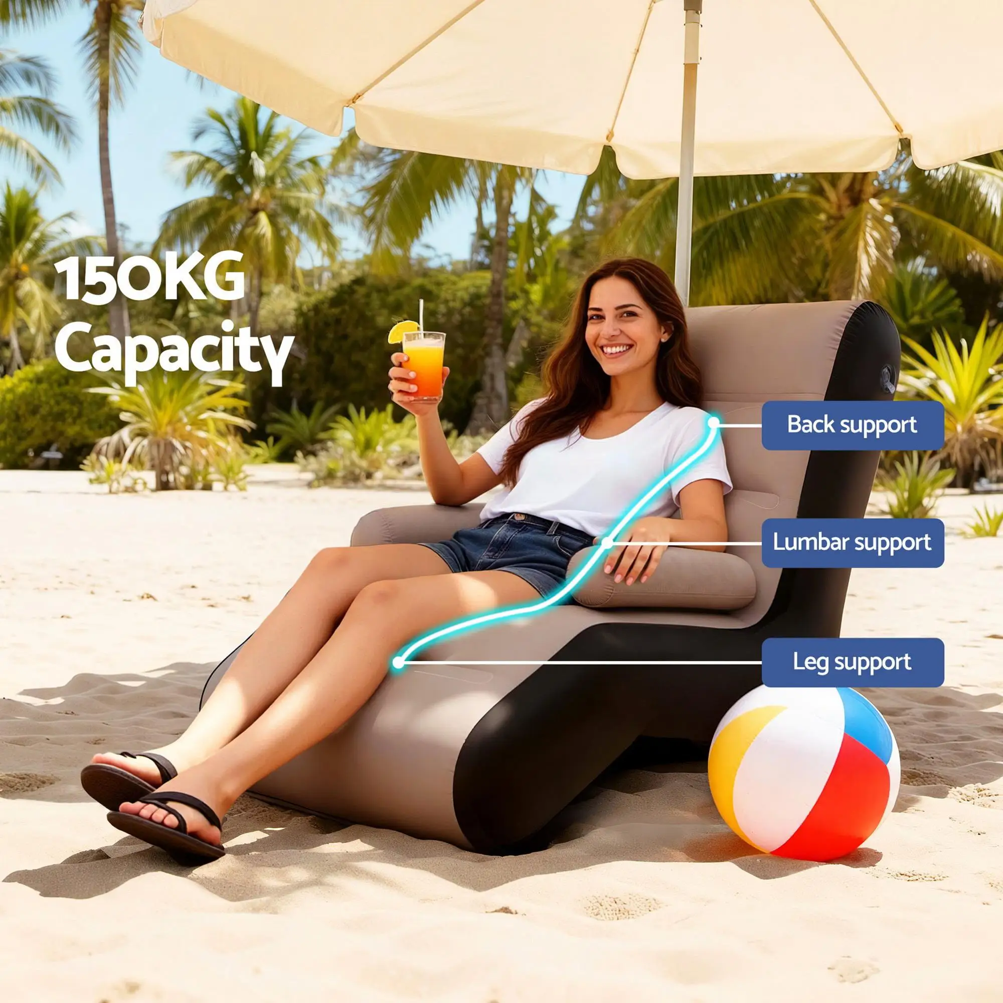 Inflatable Folding Air Lounge Chair with Pump for camping and Outdoor Relaxation