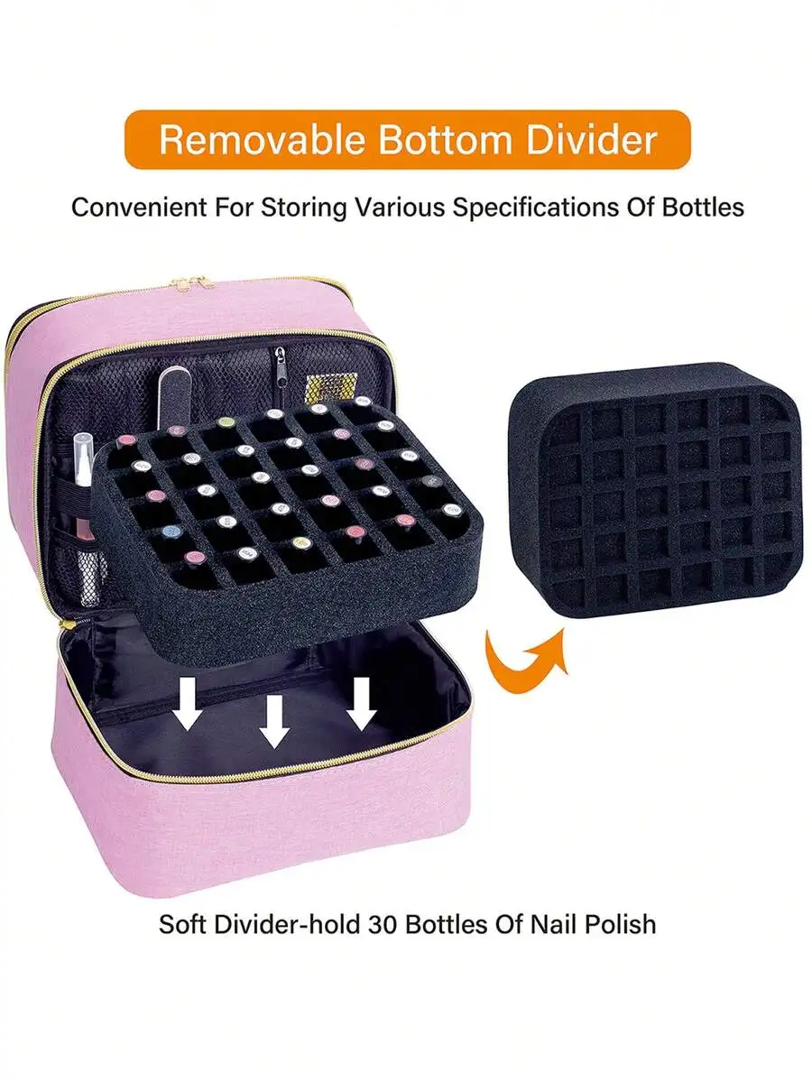 30-Bottle Nail Polish Storage Box - 15ml/0.5oz Capacity, With Tool Organizer Bag And Adjustable Dividers, Dual-Layer Design,