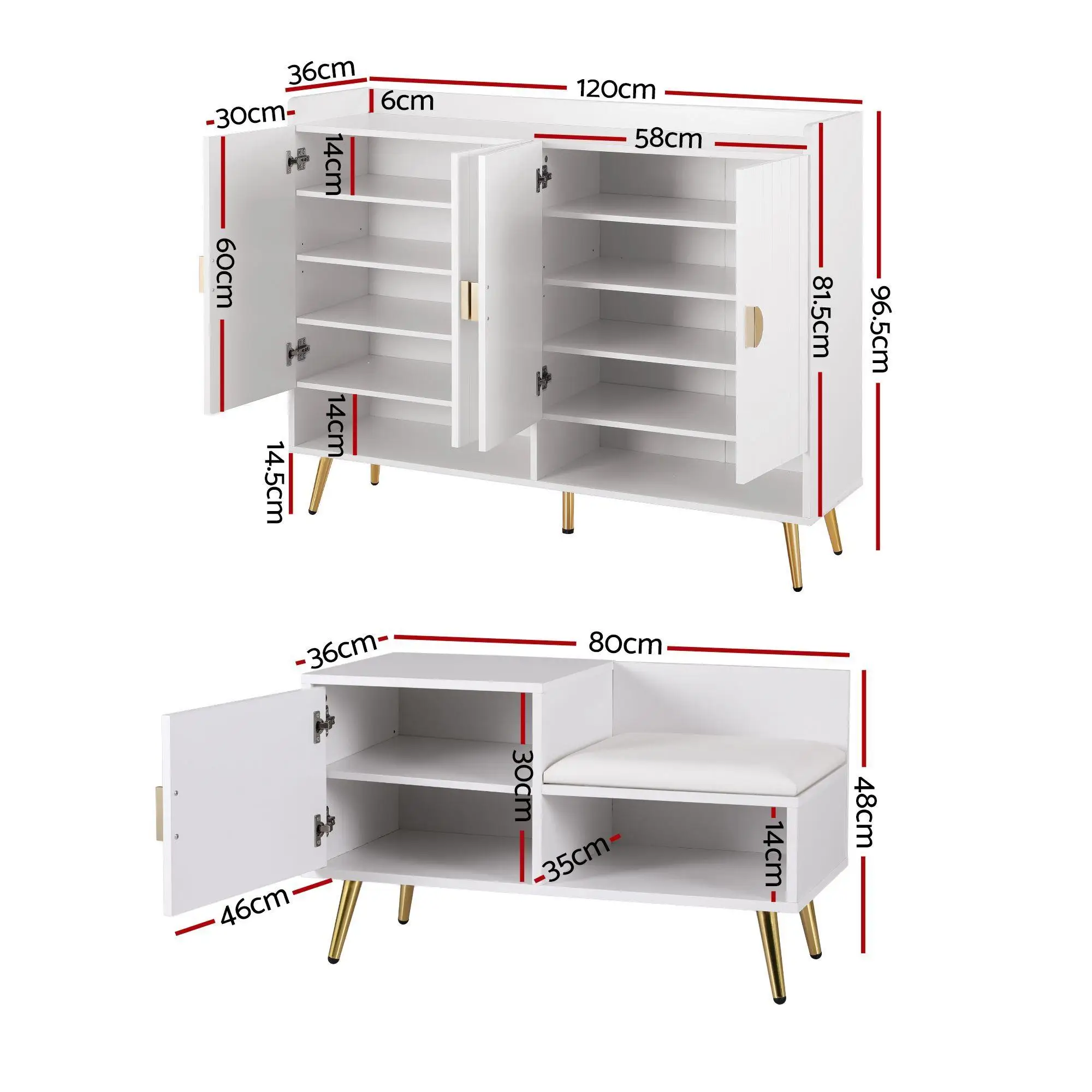 Adjustable Shoe Storage Cabinet Bench for Hallway Living Room White Wooden Organizer with Shelf and Seating