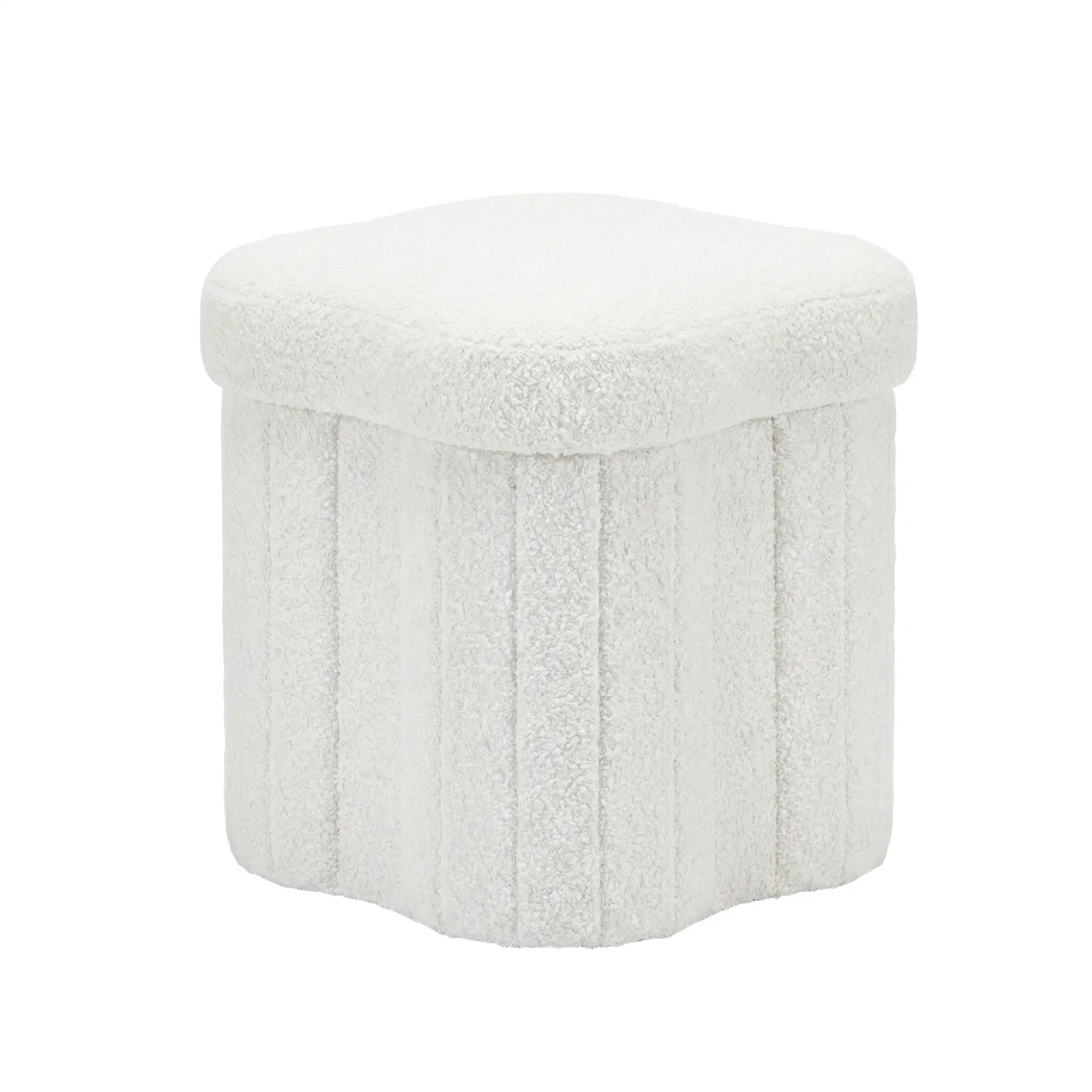 Foldable Storage Ottoman Footstool White Padded Seat Bench Organizer for Bedroom Living Room Home