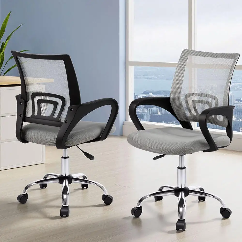 Ergonomic Mesh Office Chair Mid Back Grey Adjustable Lumbar Support Swivel Computer Desk Chair for Home Office