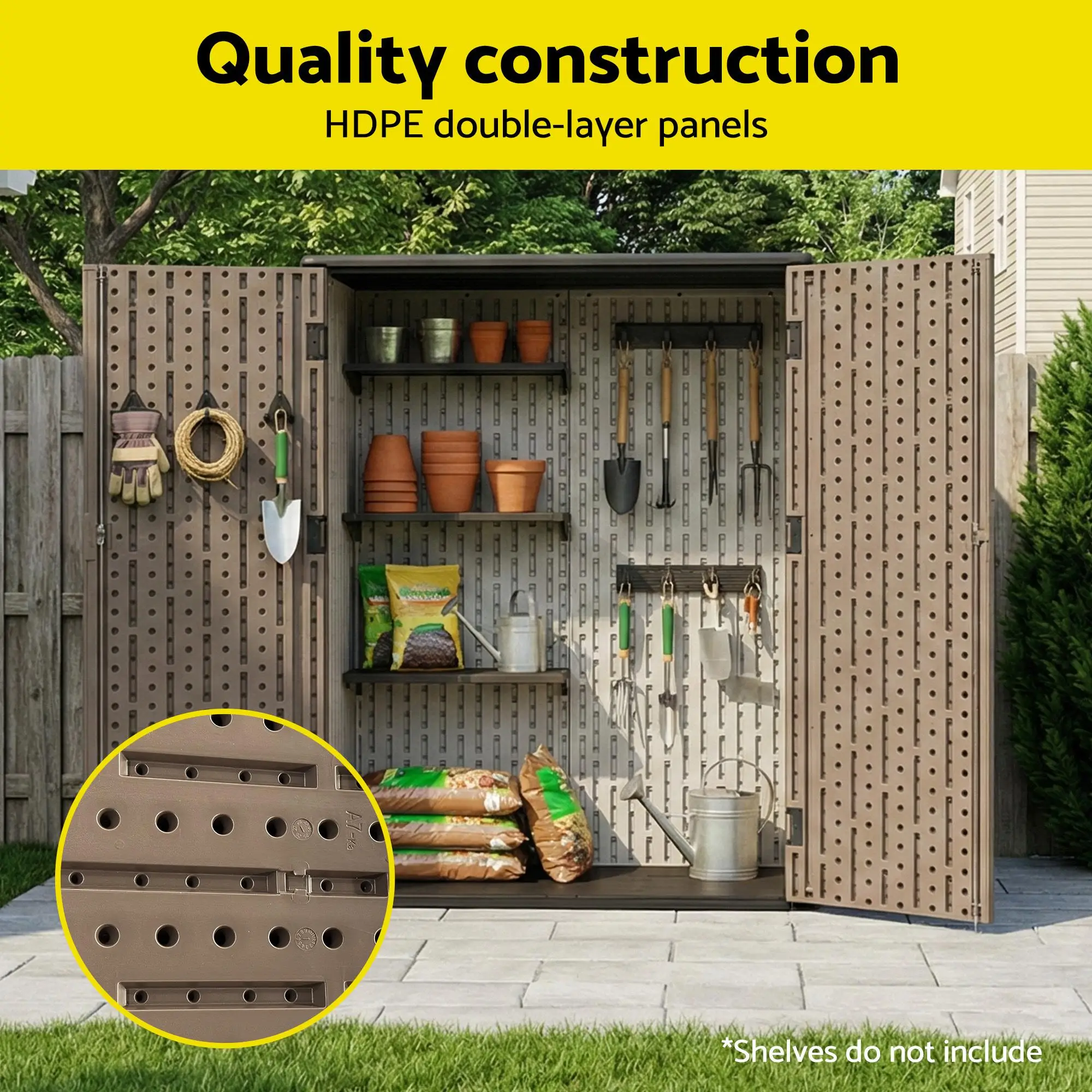 Garden Shed Outdoor Storage Shed Tool Workshop with Lockable Double Doors Weather Resistant Steel Frame Backyard Utility Storage