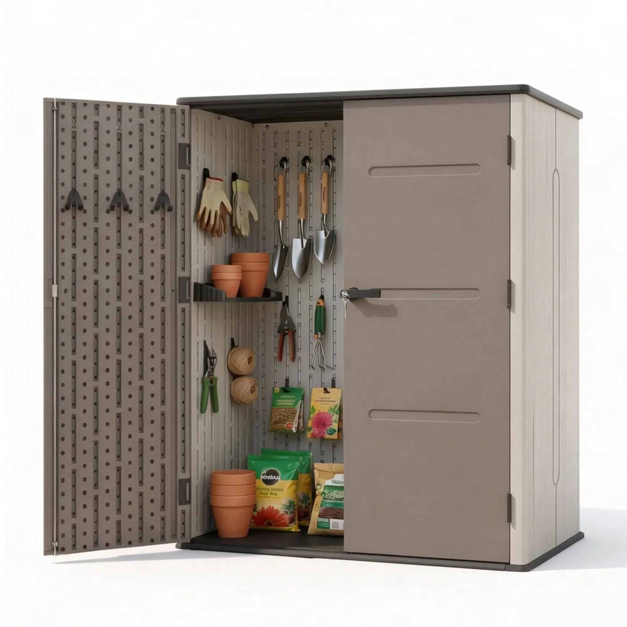 Garden Shed Outdoor Storage Shed Tool Workshop with Lockable Double Doors Weather Resistant Steel Frame Backyard Utility Storage