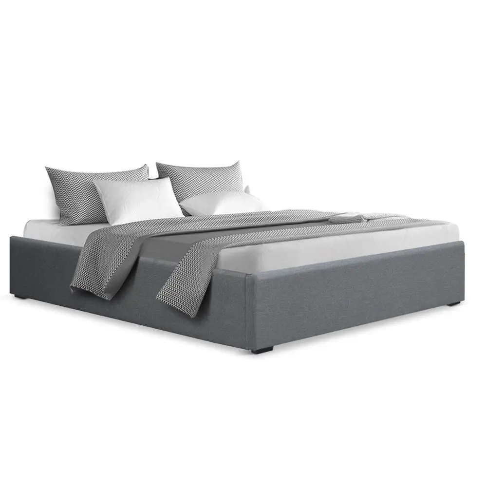 Double Size Grey Gas Lift Bed Frame Ottoman Storage Base Modern Upholstered Platform Bed Frame
