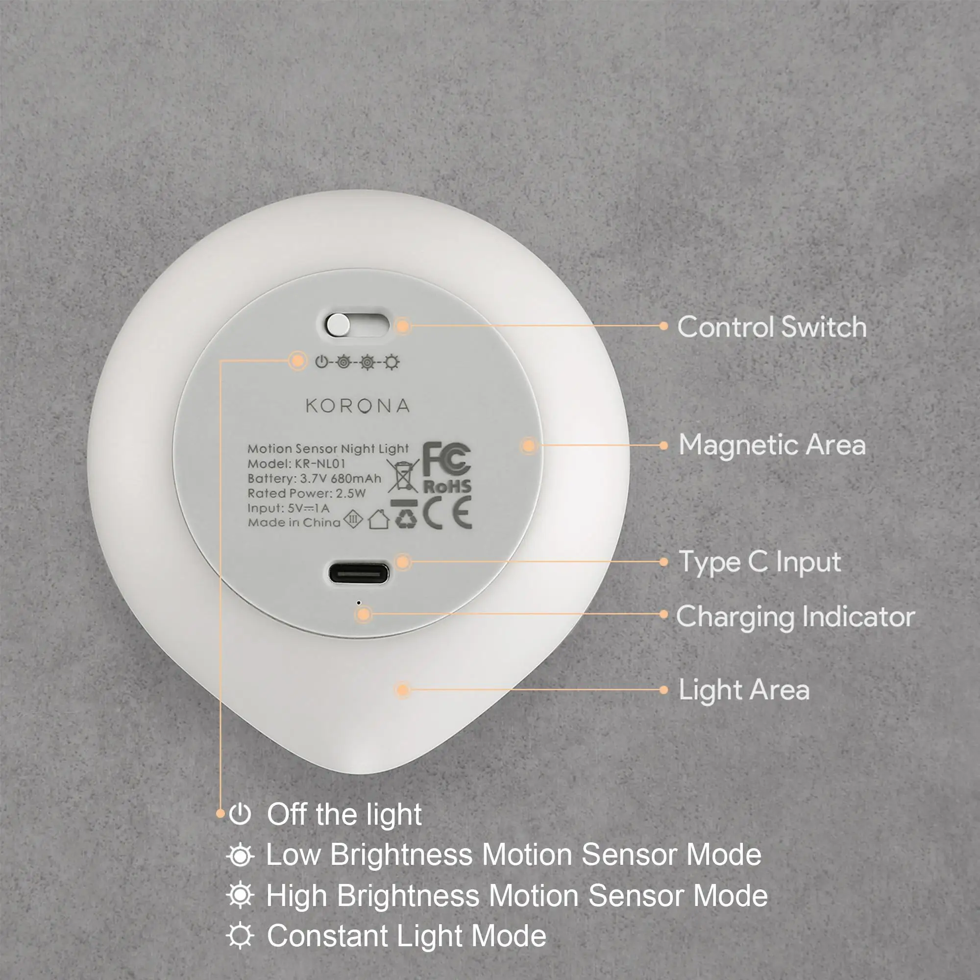 Motion Sensor USB C Rechargeable LED Night Light 2 Pack Closet Cabinet Under Bed Lamp