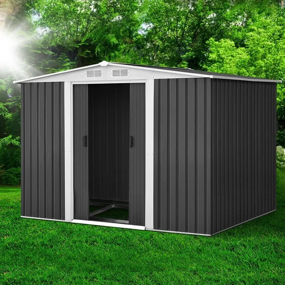 Outdoor Garden Storage Shed 2.58x2.07M Metal Base Double Door Tool House for Patio Backyard