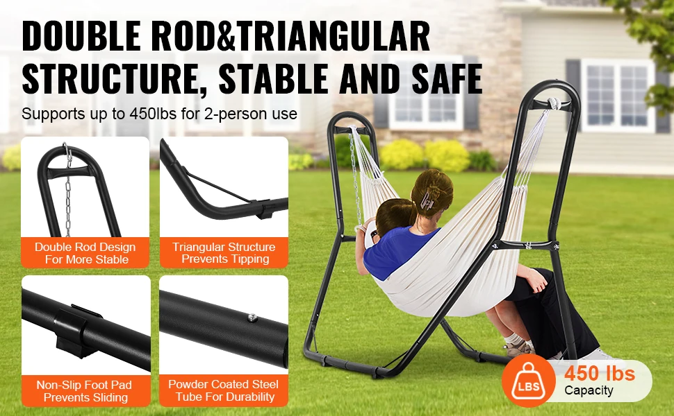 SucceBuy Universal 2 Person Hammock Stand Adjustable Heavy Duty 450 lbs Capacity Hammock Stand Fits Hammocks for Outdoor Indoor