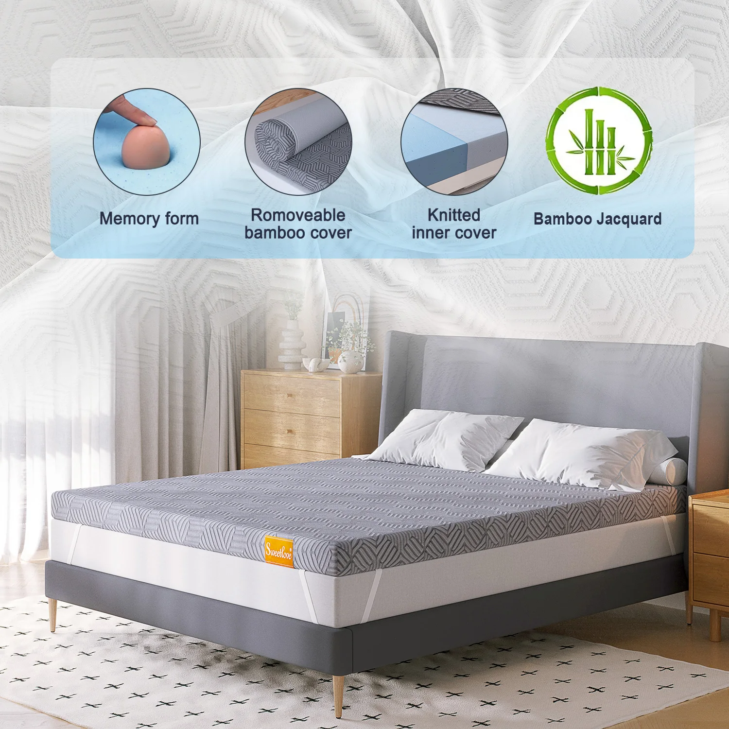Gel Memory Foam Mattress Pad 5cm Thick Double Mattress Topper Mat for Extra Comfort