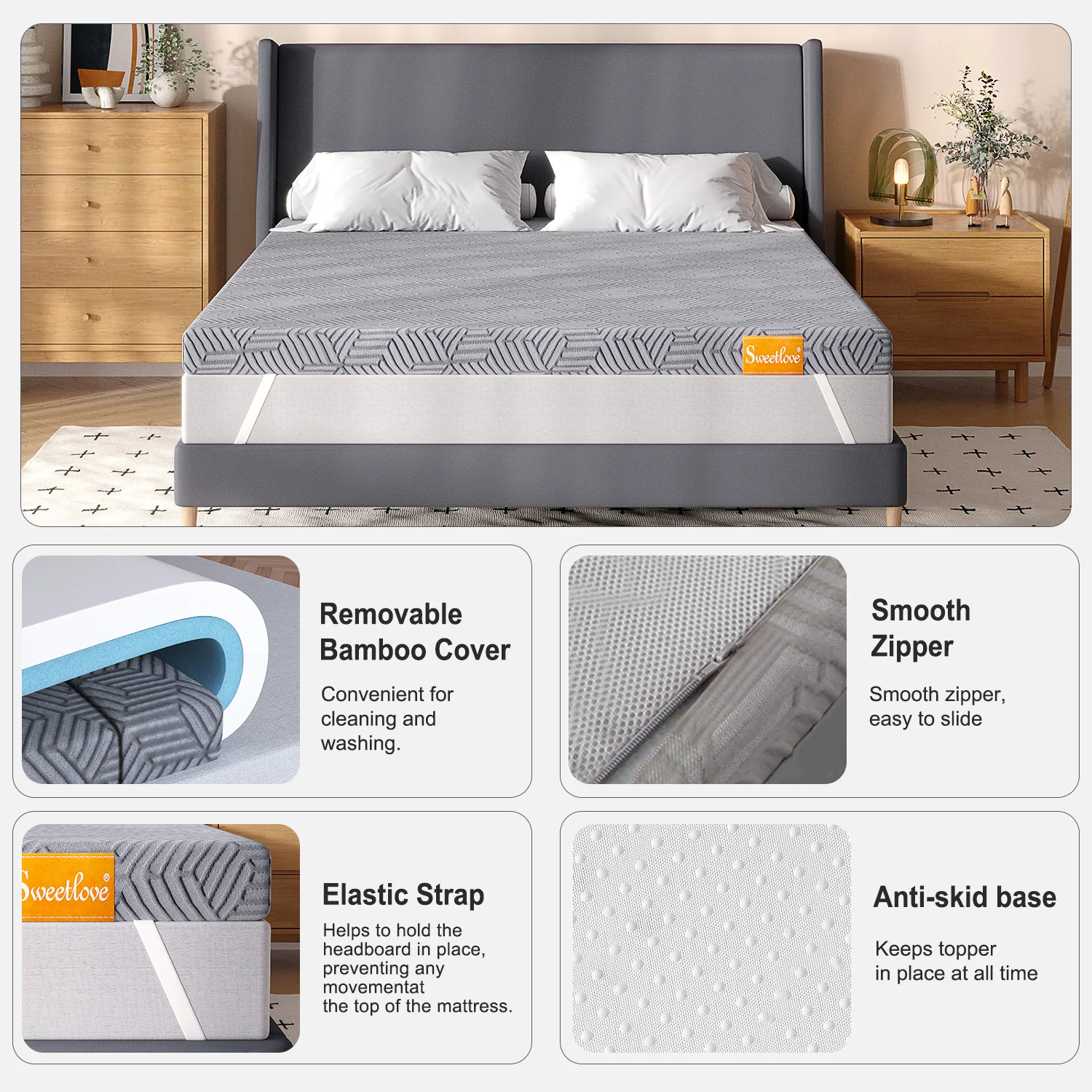Gel Memory Foam Mattress Pad 5cm Thick Double Mattress Topper Mat for Extra Comfort