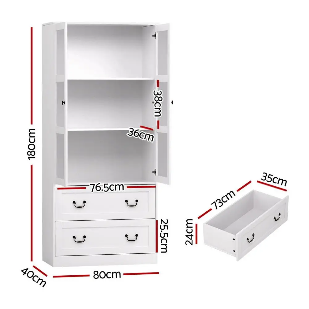 White Buffet Sideboard 180cm Hutch Storage Cabinet Kitchen Drawer Door Cupboard for Dining Room and Kitchen