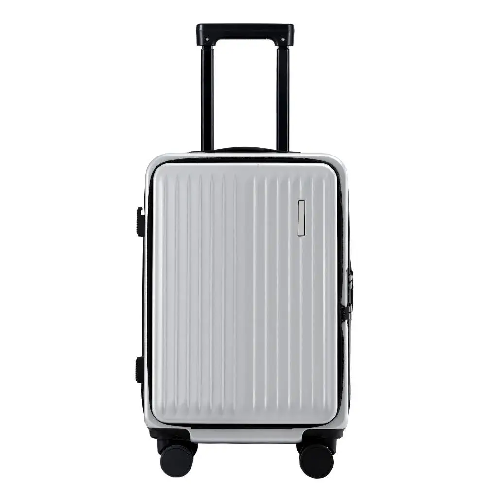 20 Inch Silver Carry On Luggage Suitcase with Front Pocket Dual TSA Lock Lightweight Travel Hard Shell Spinner Cabin Bag