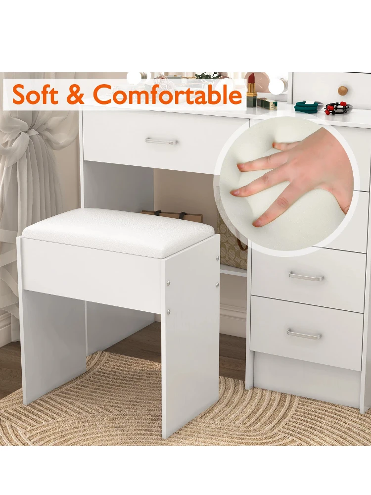Small Vanity Stool with Cushion, White Makeup Vanity Chair for Small Spaces, Living Room, Bedroom, Bathroom, Entryway, Ottoman Foot Rest for Couch Modern Chairs