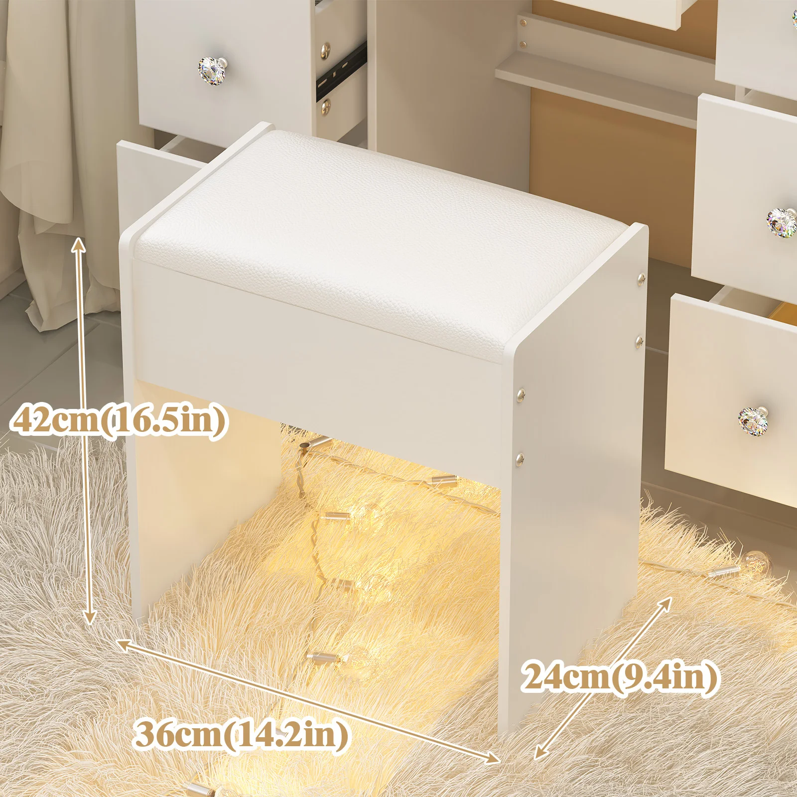Small Vanity Stool with Cushion, White Makeup Vanity Chair for Small Spaces, Living Room, Bedroom, Bathroom, Entryway, Ottoman Foot Rest for Couch Modern Chairs