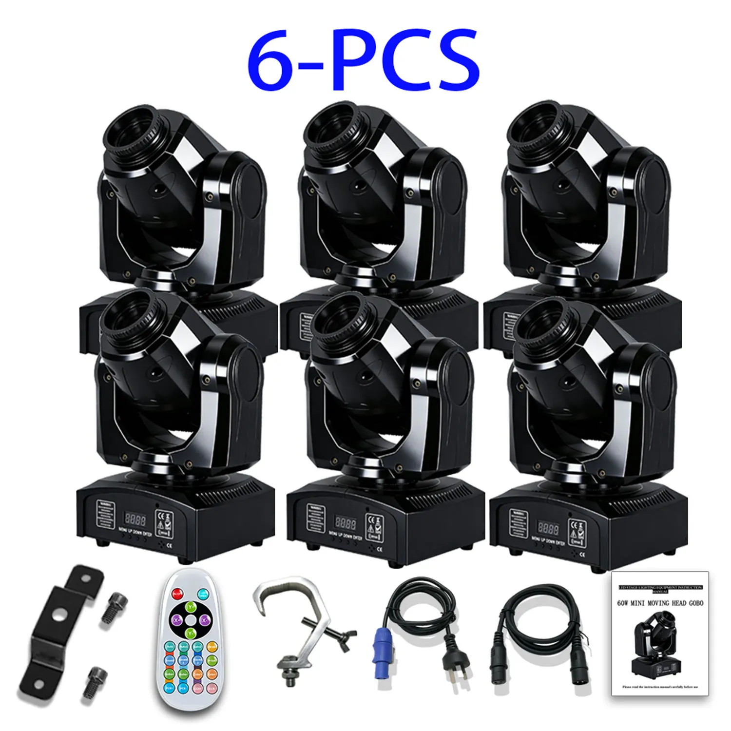 60W LED Moving Head Light with Hook, RGBW Color Mixing, 8 Modes and 8 Colors, DMX512 and Voice Control, Suitable for DJ, Disco, Club, Wedding, KTV, Bar, Stage Party Lighting - Compact Spotlight Suitable for Dance Floors, mini Pattern Projectors, Club Stag