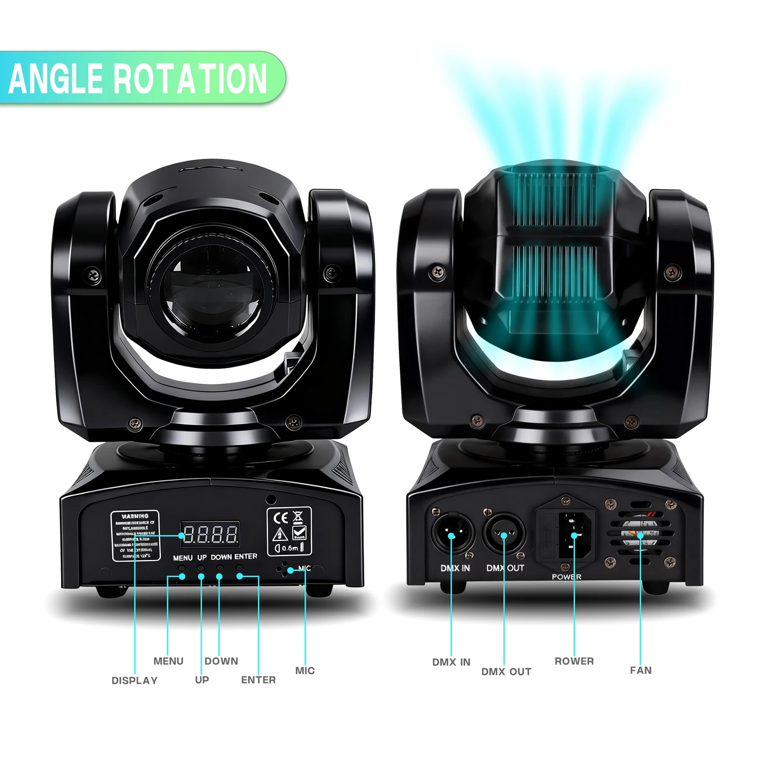 60W LED Moving Head Light with Hook, RGBW Color Mixing, 8 Modes and 8 Colors, DMX512 and Voice Control, Suitable for DJ, Disco, Club, Wedding, KTV, Bar, Stage Party Lighting - Compact Spotlight Suitable for Dance Floors, mini Pattern Projectors, Club Stag