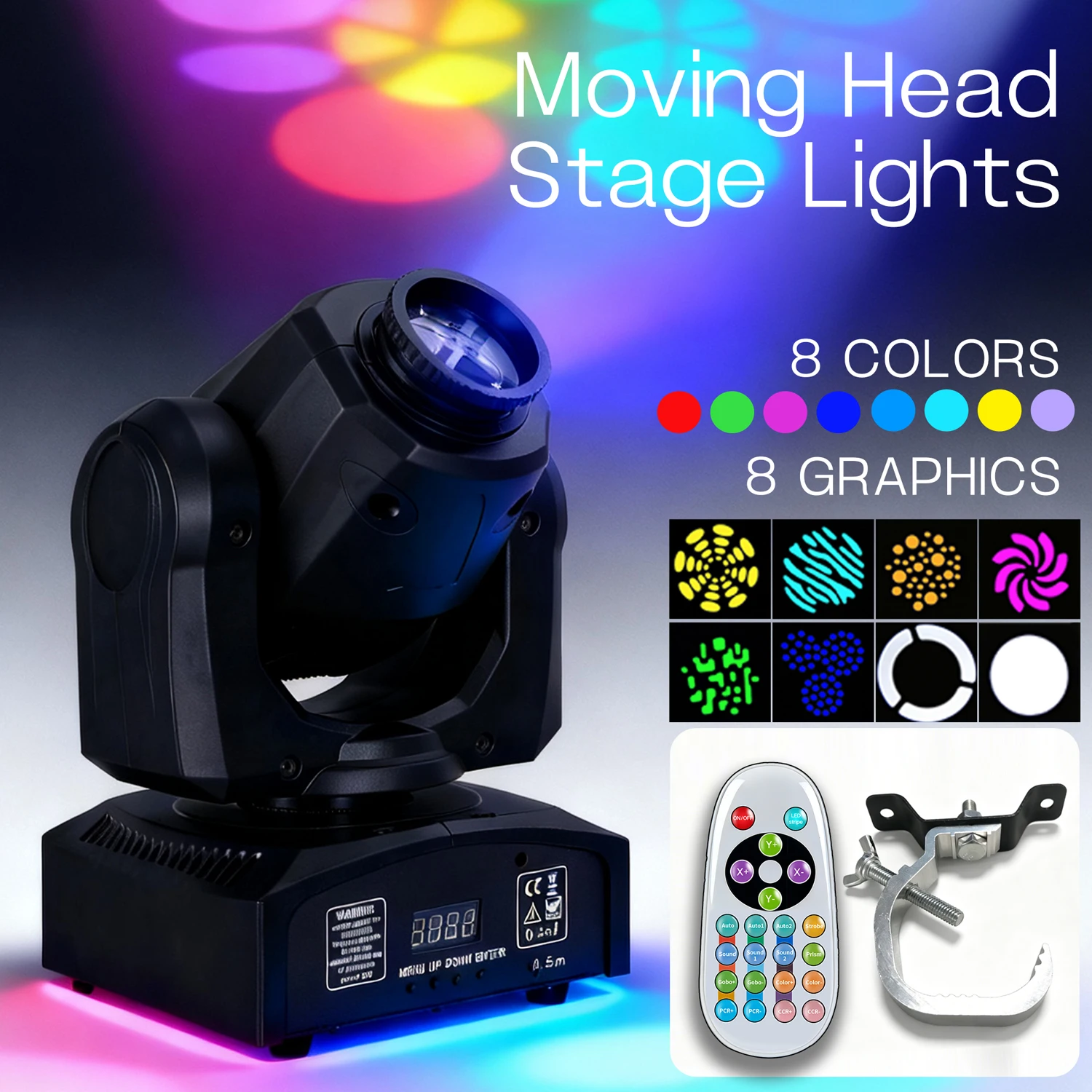 60W LED Moving Head Light with Hook, RGBW Color Mixing, 8 Modes and 8 Colors, DMX512 and Voice Control, Suitable for DJ, Disco, Club, Wedding, KTV, Bar, Stage Party Lighting - Compact Spotlight Suitable for Dance Floors, mini Pattern Projectors, Club Stag