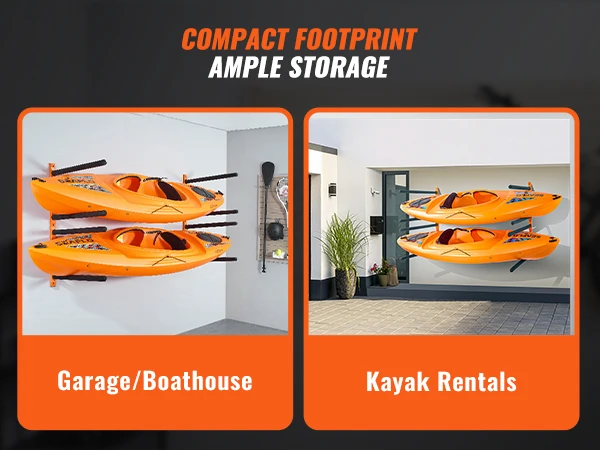 VEVOR Wall Kayak Storage Rack 4-Capacity for Kayak Canoe Hooks with Adjustable Padded Arms and 400 LBS Kayak Hanger for Garage