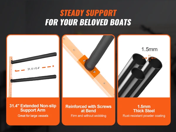 VEVOR Wall Kayak Storage Rack 4-Capacity for Kayak Canoe Hooks with Adjustable Padded Arms and 400 LBS Kayak Hanger for Garage