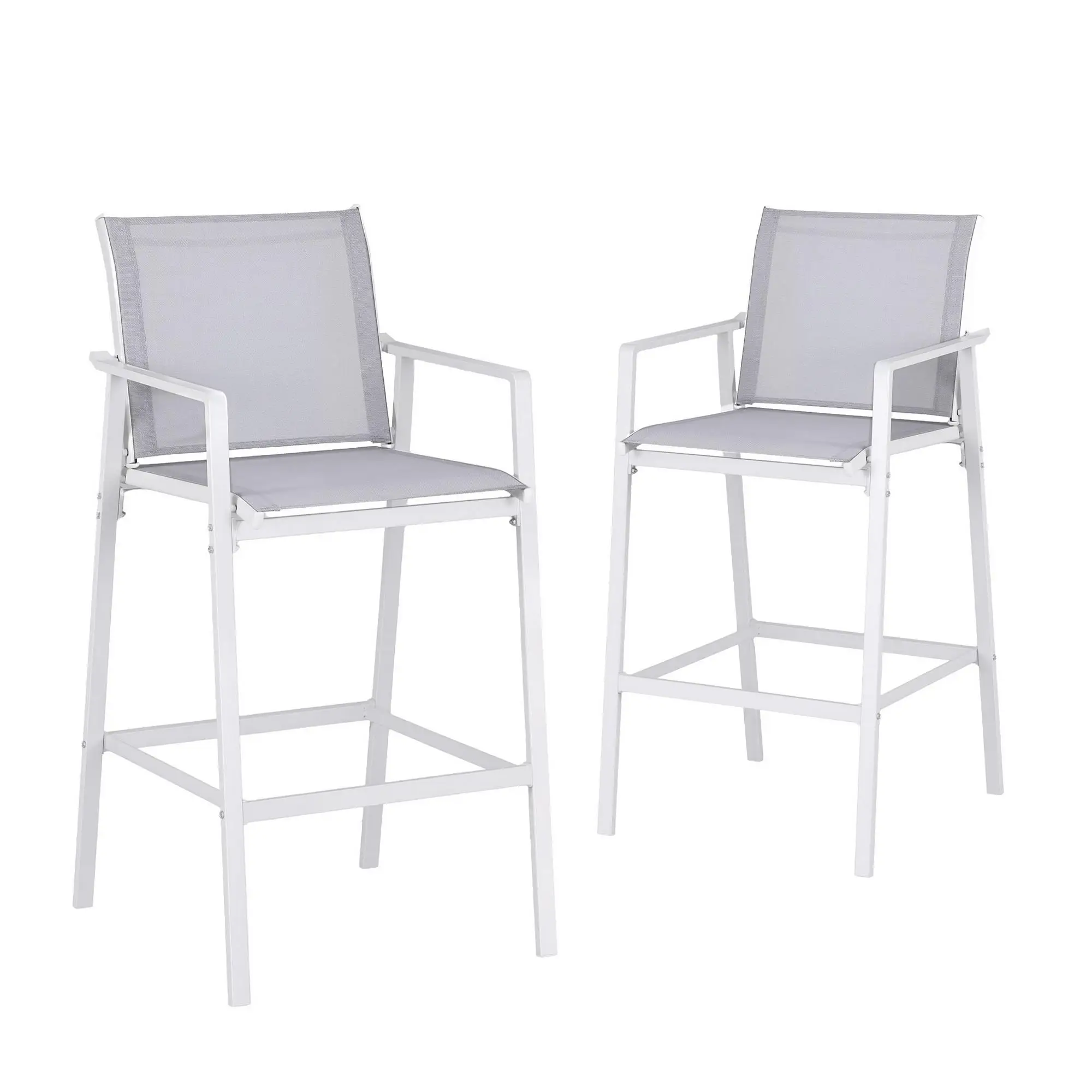 2PC Outdoor Patio Bar Stools Dining Chairs Steel Textilene White