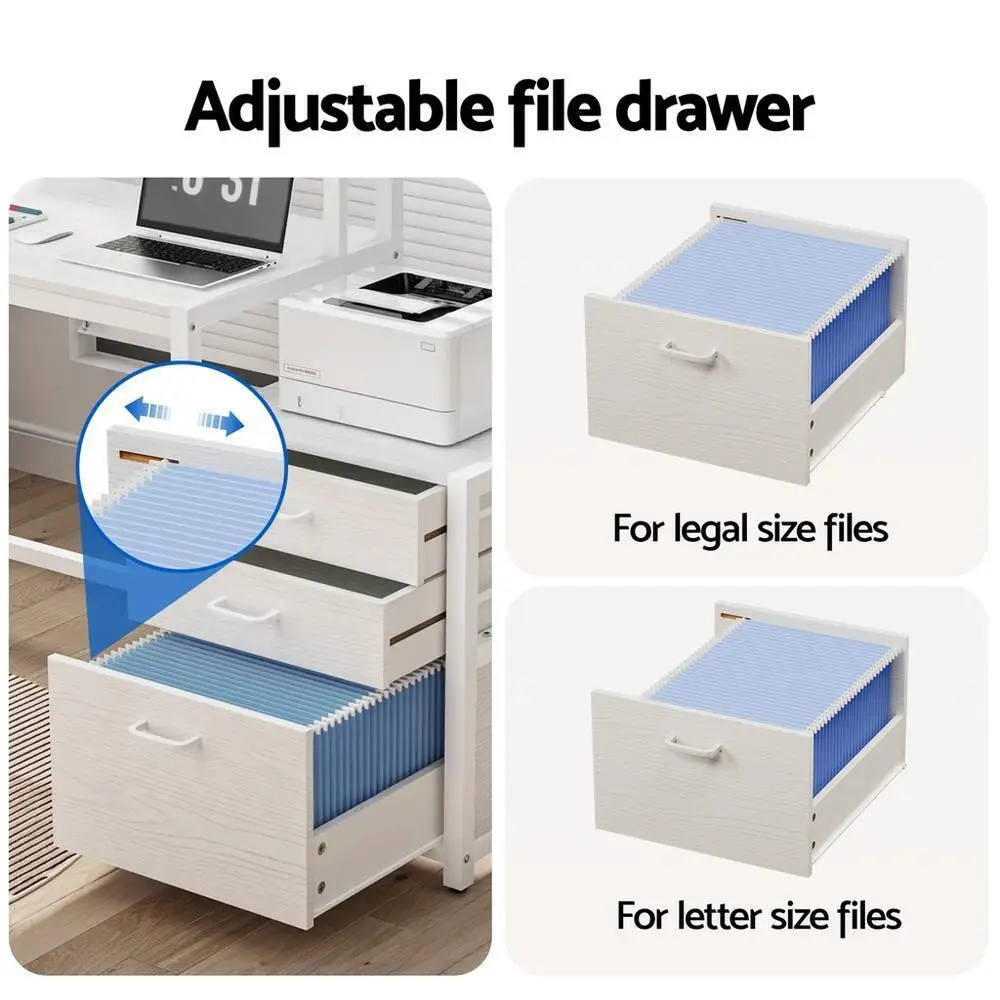 Modern White Computer Desk with Drawers and Open Shelf 160CM Home Office Study Table