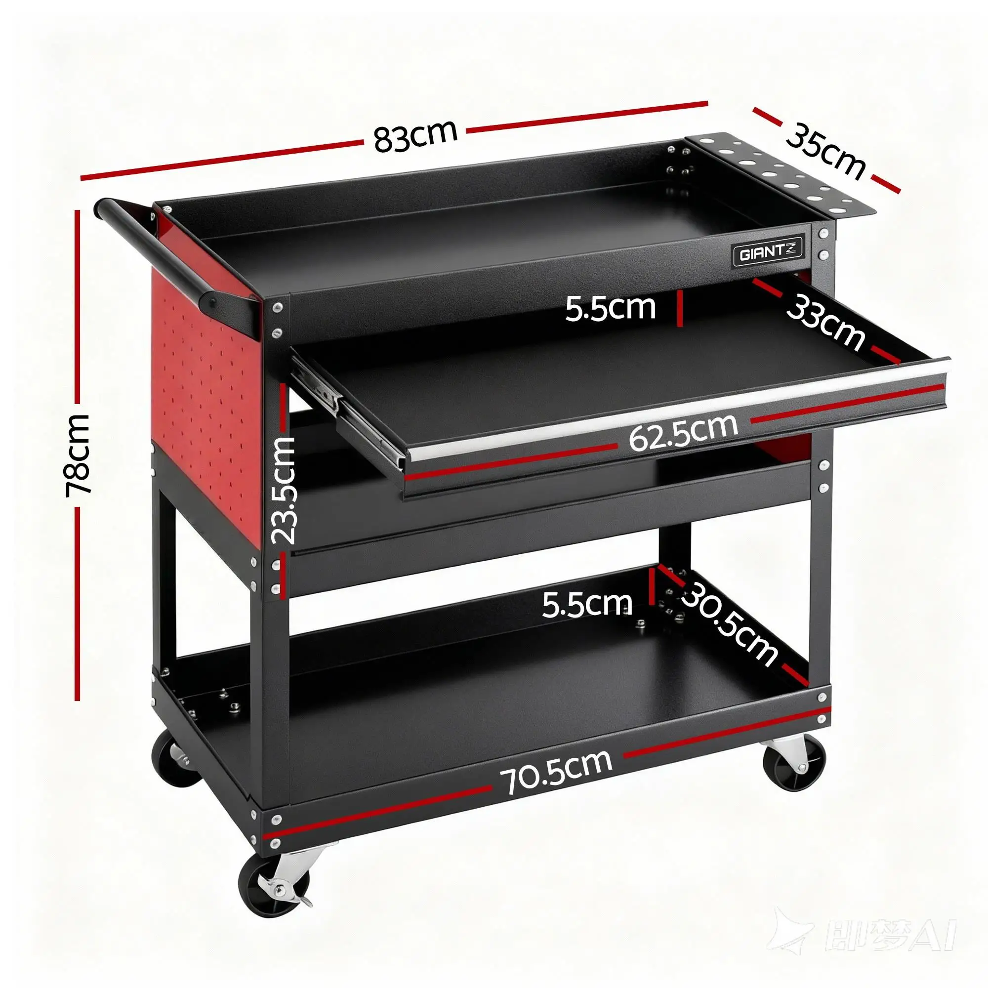 Heavy Duty Tool Trolley Cart with Drawer Rolling Workshop Garage Storage Cabinet Mobile Organizer