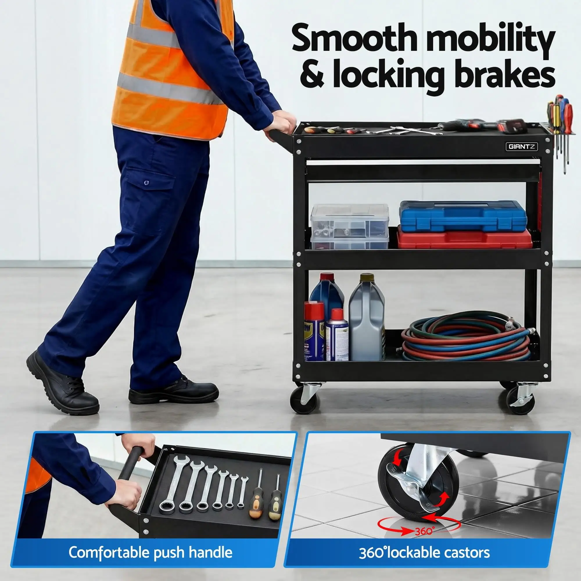 Heavy Duty Tool Trolley Cart with Drawer Rolling Workshop Garage Storage Cabinet Mobile Organizer