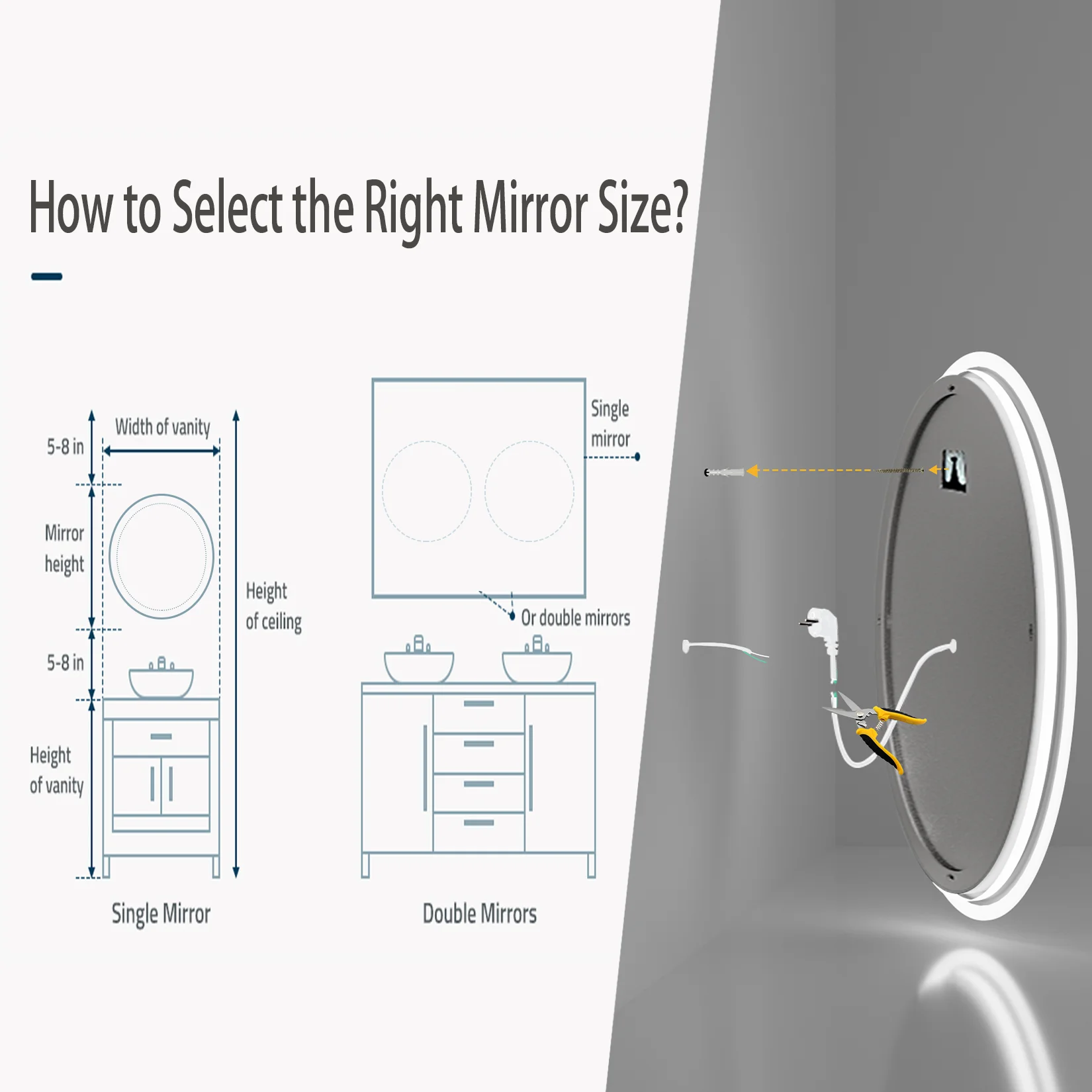 60/80cm Round LED Bathroom Mirror Wall Mounted Lighted Vanity Mirror 3 Colors Brightness Touch Anti-Fog Shatter-Proof