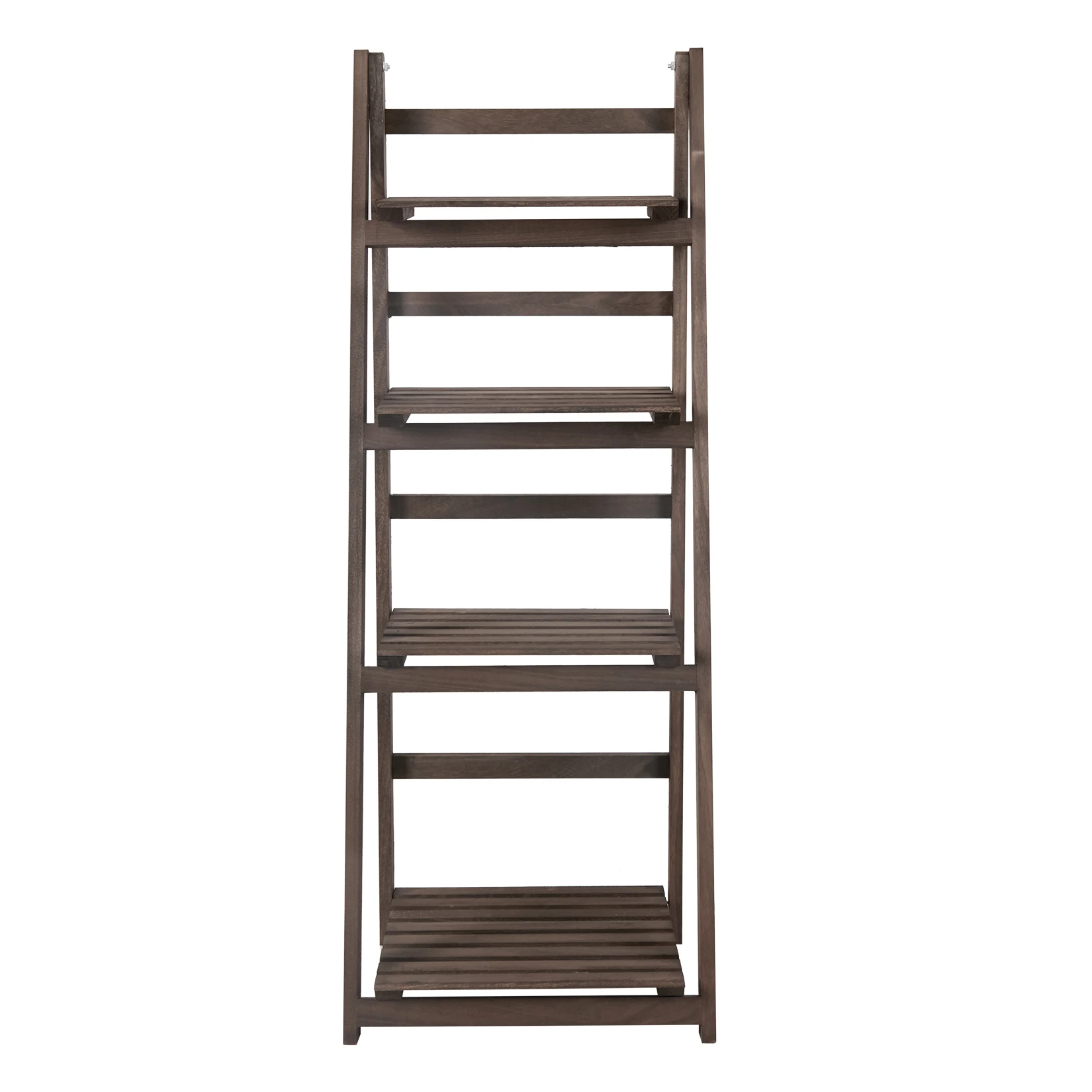 4 Tier Foldable Plant Stand Ladder Shelf Carbonized Paulownia Wood Flower Display Rack, No Assembly Vintage Corner Bookshelf Storage Organizer for Living Room Garden Balcony Patio (41x32.5x110cm)