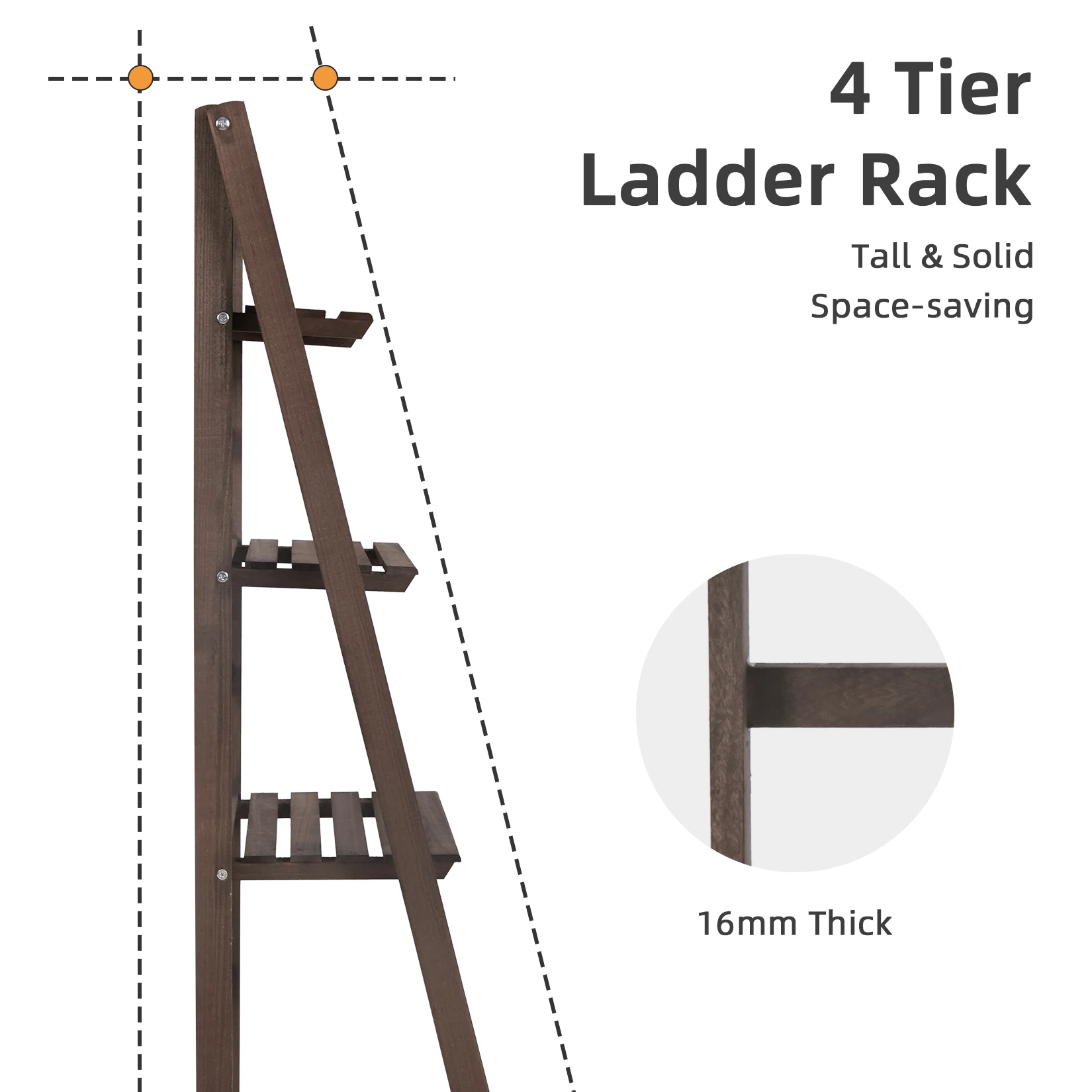 4 Tier Foldable Plant Stand Ladder Shelf Carbonized Paulownia Wood Flower Display Rack, No Assembly Vintage Corner Bookshelf Storage Organizer for Living Room Garden Balcony Patio (41x32.5x110cm)