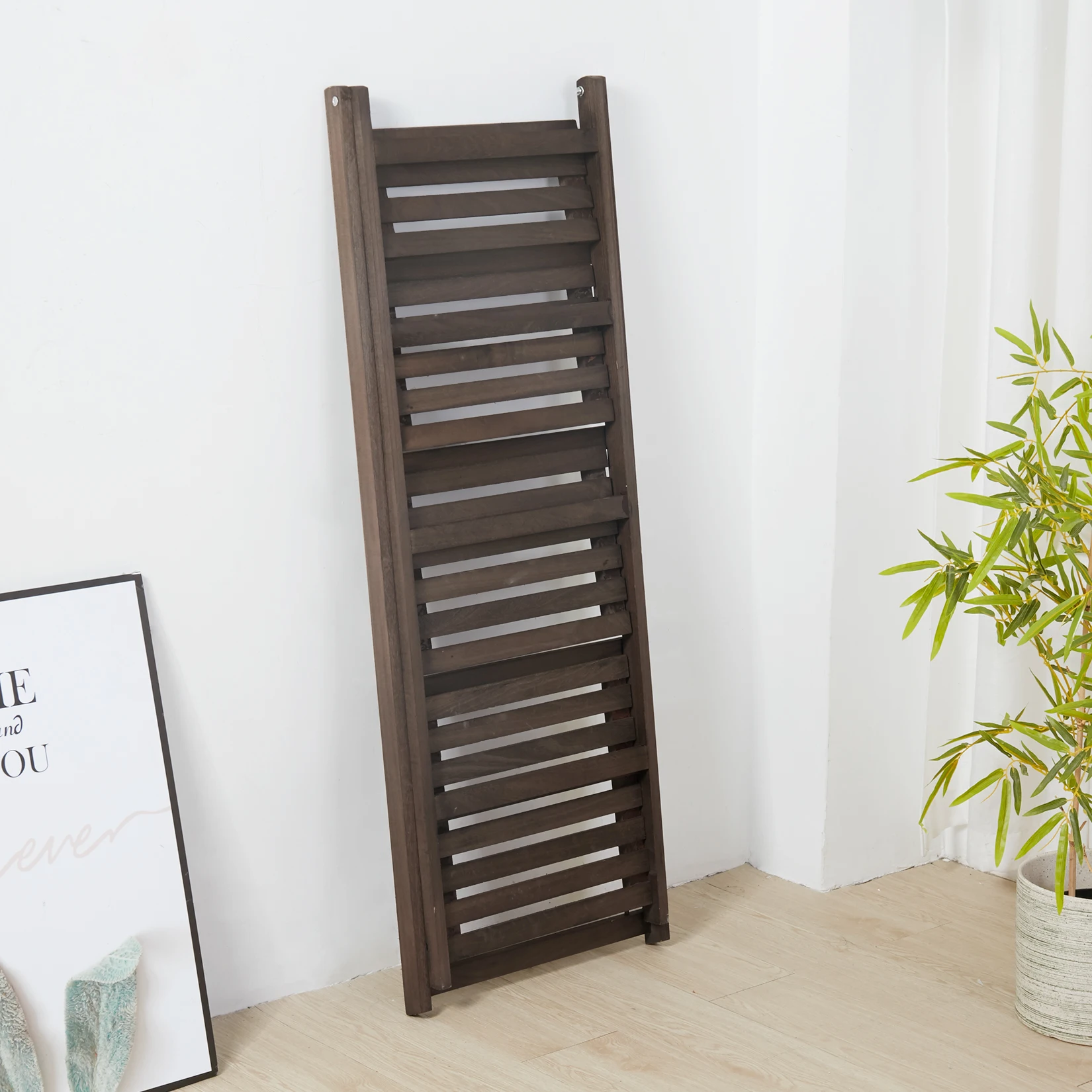 4 Tier Foldable Plant Stand Ladder Shelf Carbonized Paulownia Wood Flower Display Rack, No Assembly Vintage Corner Bookshelf Storage Organizer for Living Room Garden Balcony Patio (41x32.5x110cm)