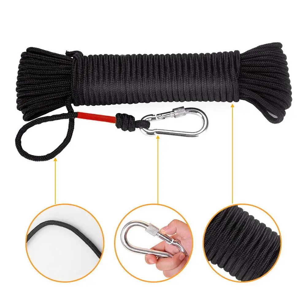 8mm Emergency Escape Rope Climbing Buckle Magnet Fishing Rope Nylon Rescue Safety Rope 20m Length For Outdoor Sports Camping