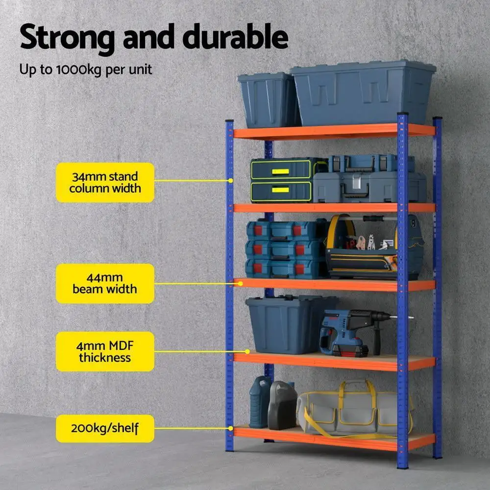 2 x 1.8M Garage Shelving Warehouse Storage Rack Heavy Duty Metal Boltless Adjustable Industrial Organizer Shelves