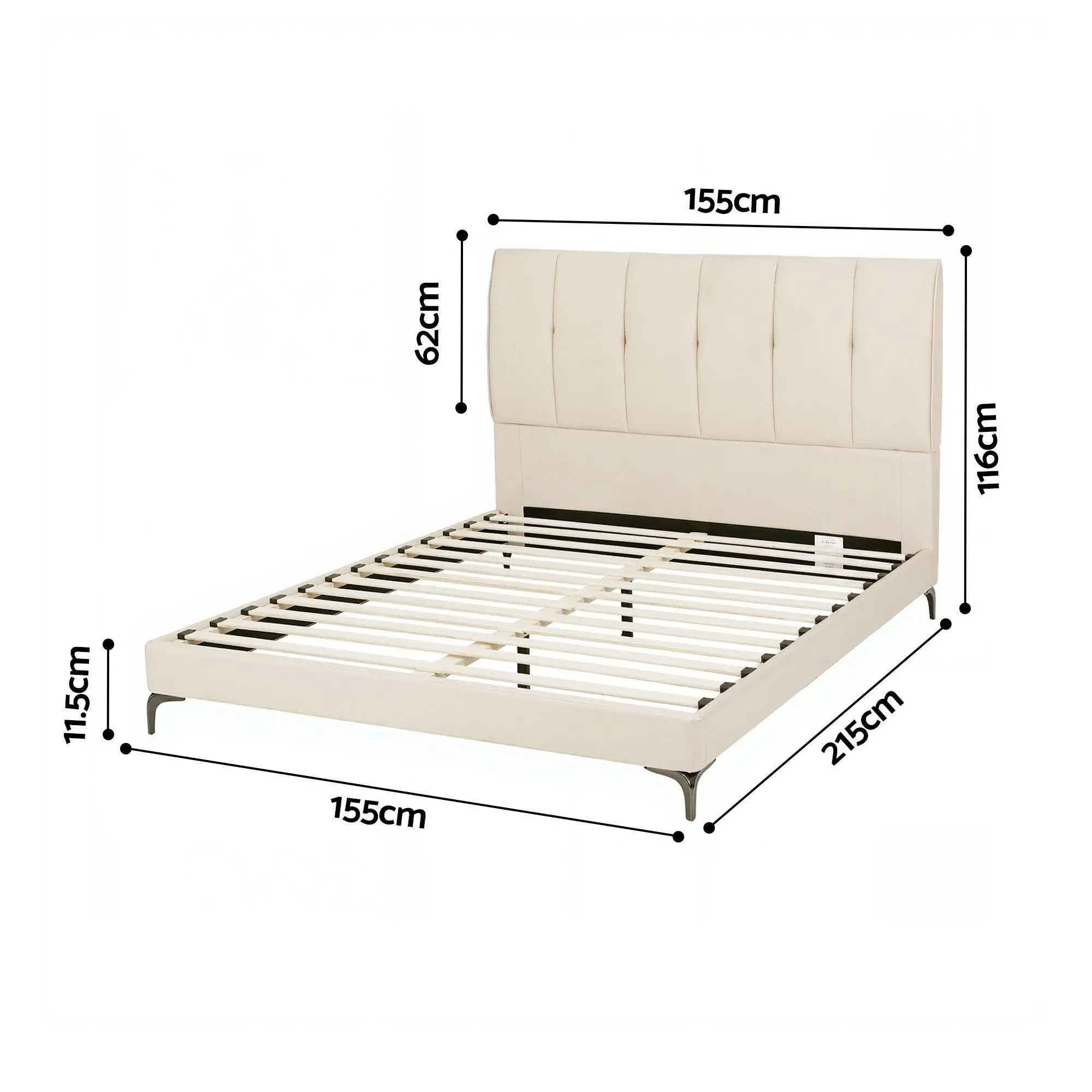 Queen Size Upholstered Platform Bed Frame with Tufted Headboard Strong 300kg Support Modern Bedroom Furniture