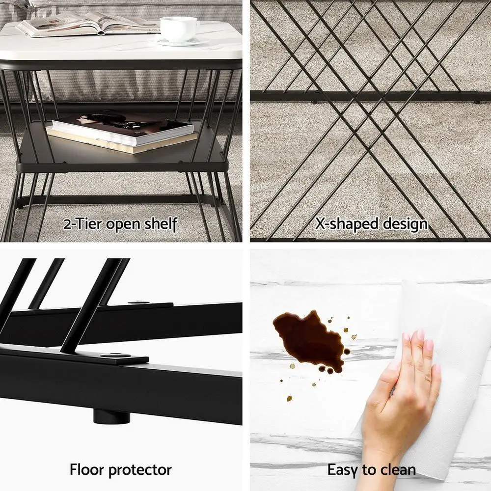 Marble Effect Nesting Coffee Table Set of 2 Modern Round Side Tables for Living Room End Table Storage Accent Furniture