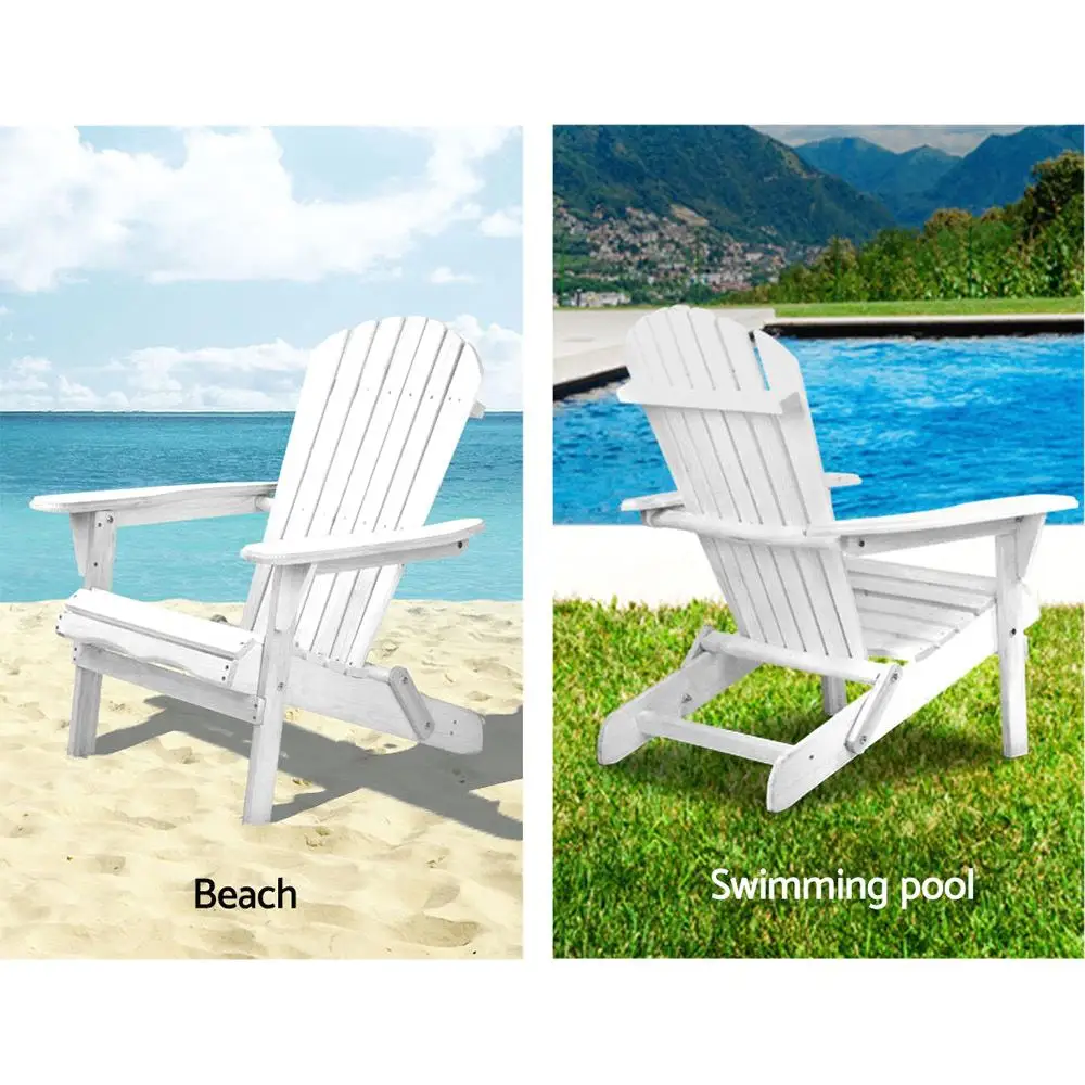 Wooden Folding Beach Chair Outdoor Patio Garden Seating White