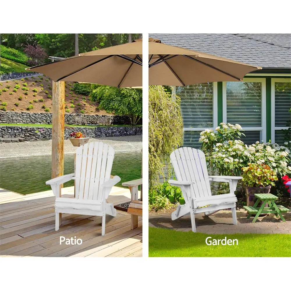 Wooden Folding Beach Chair Outdoor Patio Garden Seating White