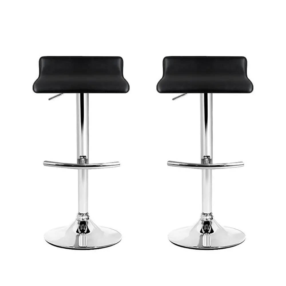 2 Pack Adjustable Gas Lift Bar Stools Black Swivel Counter Height Chairs Upholstered Modern Kitchen Breakfast Seating