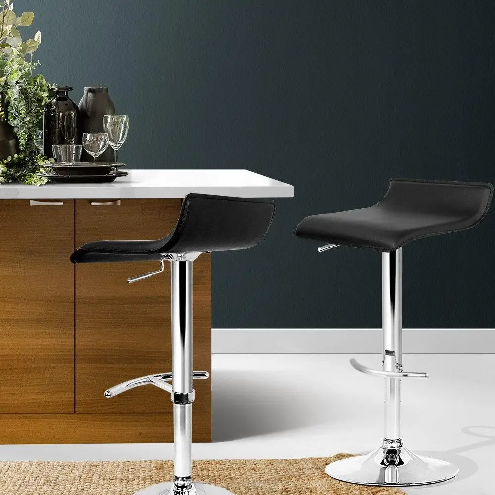 2 Pack Adjustable Gas Lift Bar Stools Black Swivel Counter Height Chairs Upholstered Modern Kitchen Breakfast Seating