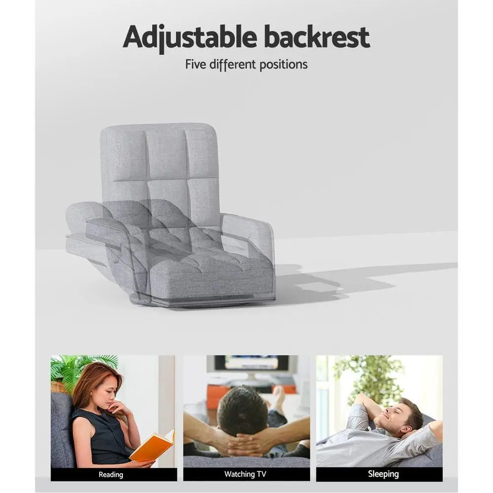 Grey Floor Chair Lounge Swivel Sofa Adjustable Low Seating Cushion Chair for Living Room Bedroom Reading Relaxing Upholstered Floor Seat