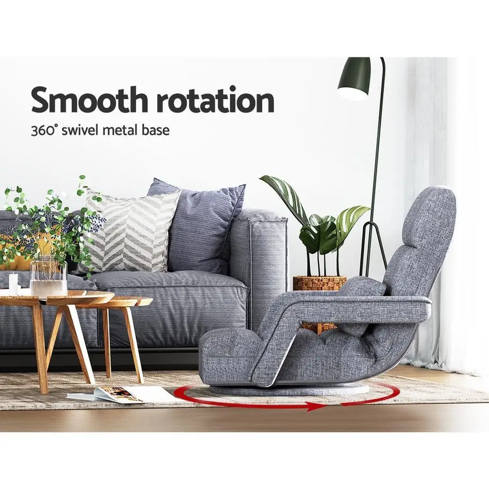 Grey Floor Chair Lounge Swivel Sofa Adjustable Low Seating Cushion Chair for Living Room Bedroom Reading Relaxing Upholstered Floor Seat