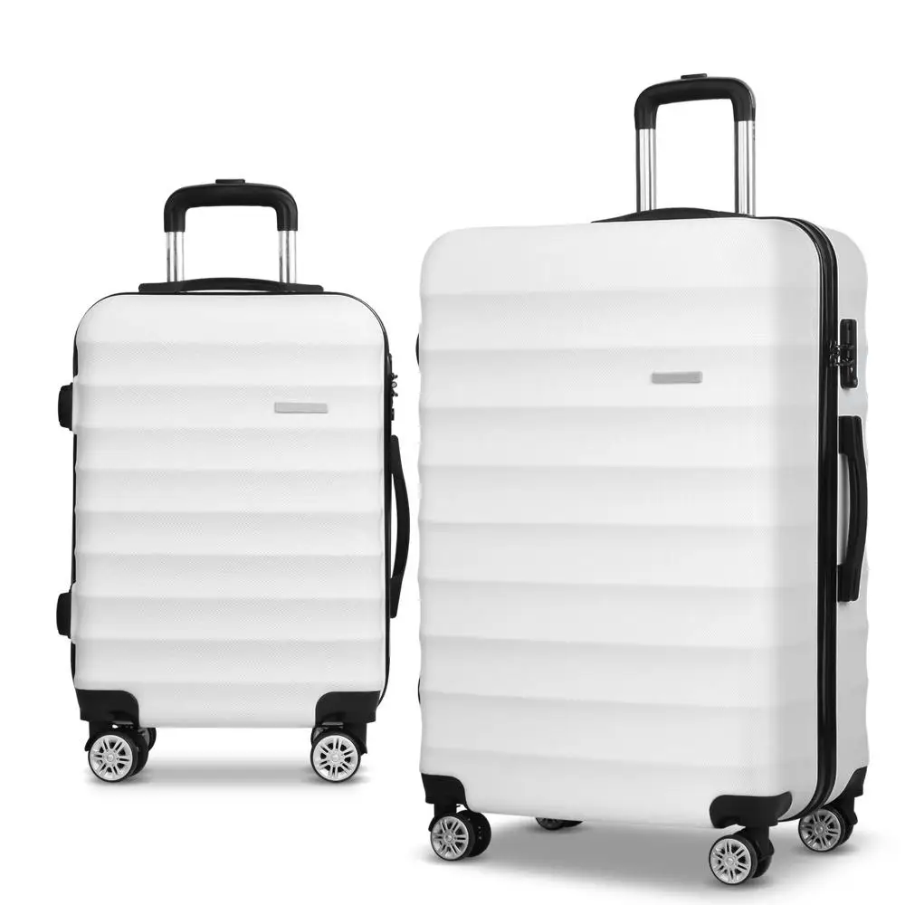2 Set 20 28 Inch Luggage Set with TSA Lock Spinner Wheels Travel Suitcase Hard Shell Carry On Lightweight Durable White Luggage Case