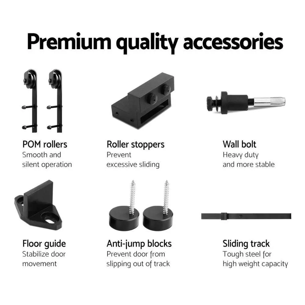 Sliding Barn Door Hardware Track Set 2m Heavy Duty Sturdy Smooth Rolling Interior Door Rail Kit Adjustable Wall Mounted Slider Door Fitting