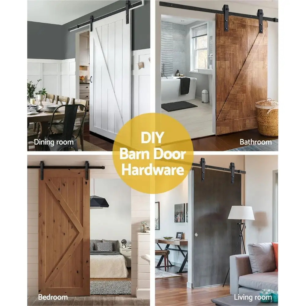 Sliding Barn Door Hardware Track Set 2m Heavy Duty Sturdy Smooth Rolling Interior Door Rail Kit Adjustable Wall Mounted Slider Door Fitting