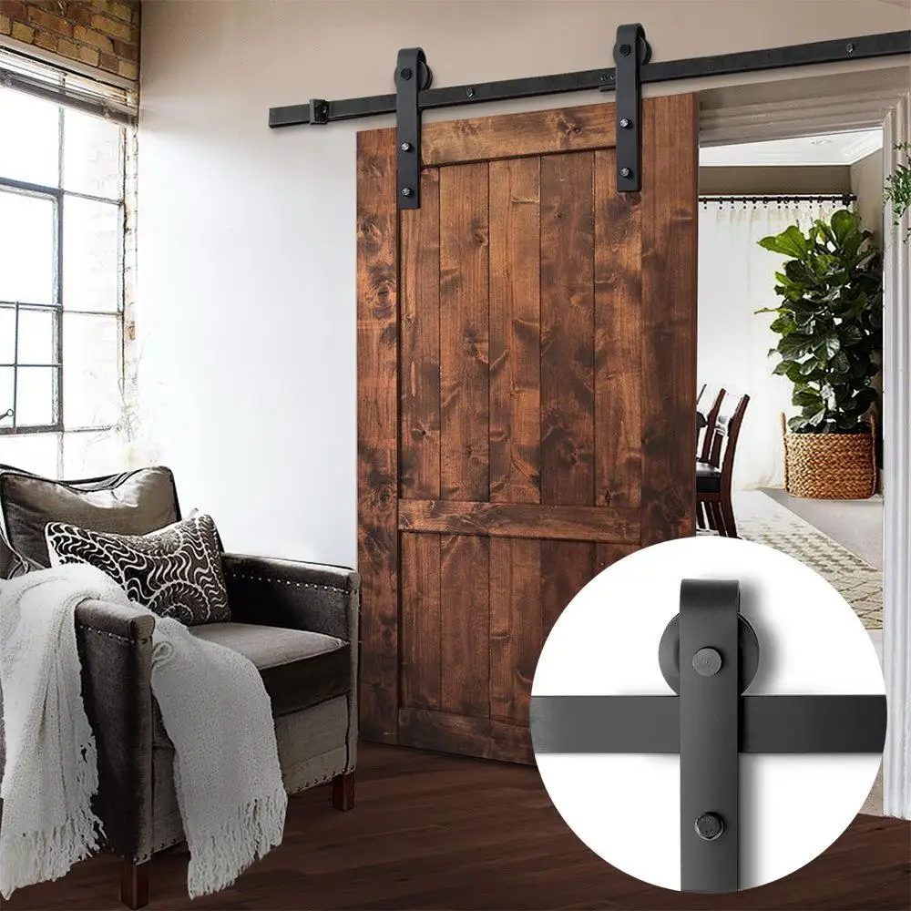 Sliding Barn Door Hardware Track Set 2m Heavy Duty Sturdy Smooth Rolling Interior Door Rail Kit Adjustable Wall Mounted Slider Door Fitting