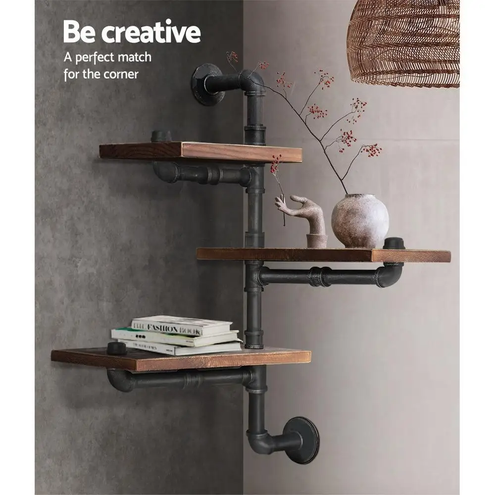 Industrial Style Floating Pipe Shelf 3 Tier Wall Mounted DIY Storage Rack