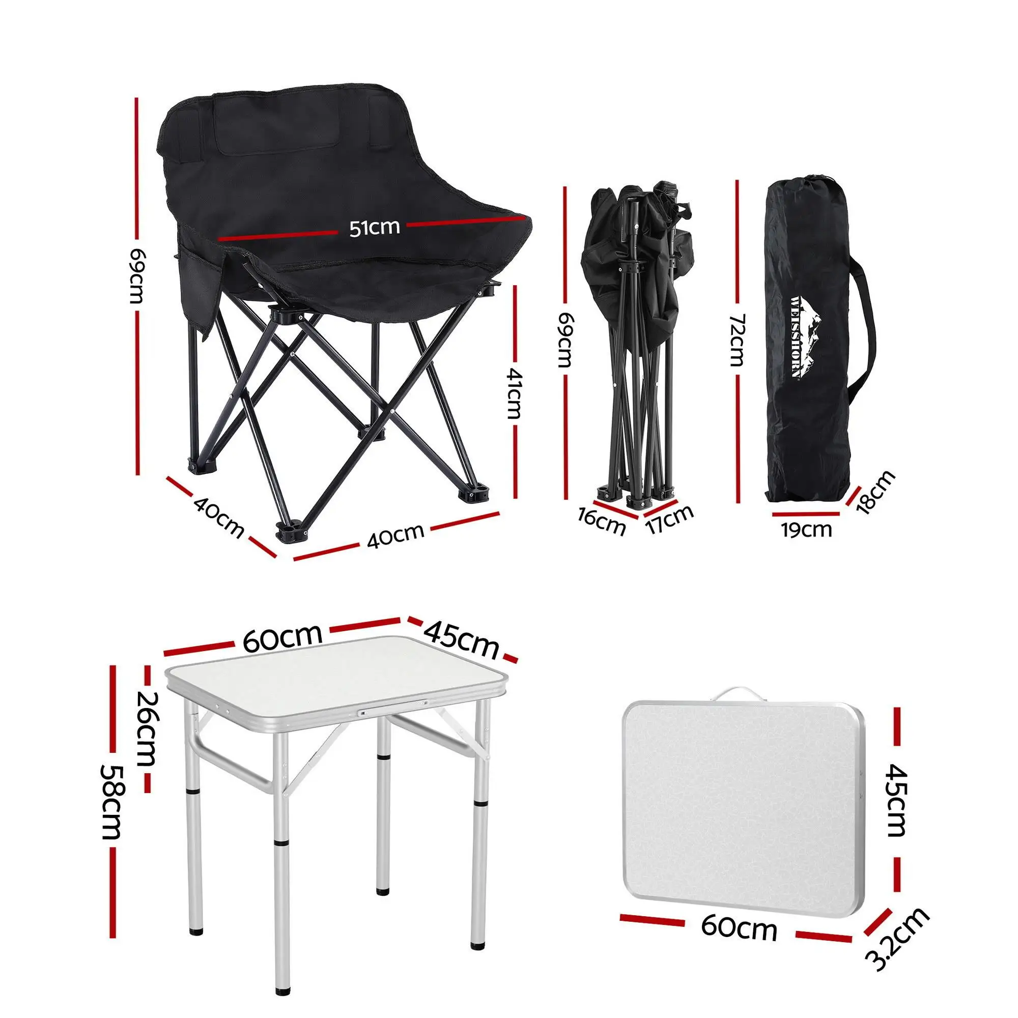 3 Piece Camping Table and Chair Set Outdoor Folding Aluminum Portable Picnic Furniture