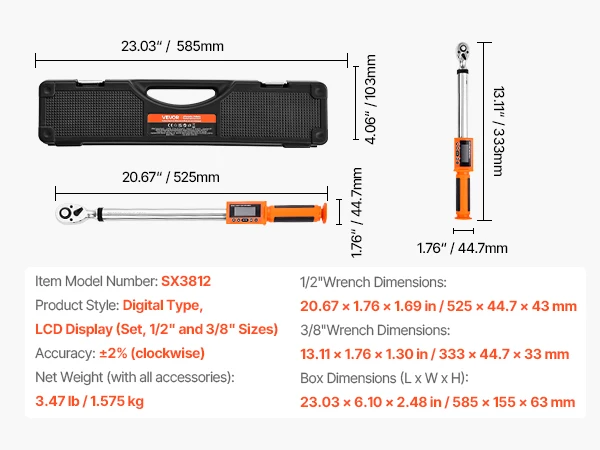 SucceBuy Digital Torque Wrench Set High Accuracy Electronic Torque with Preset Value Buzzer and LED Notification for Automotive