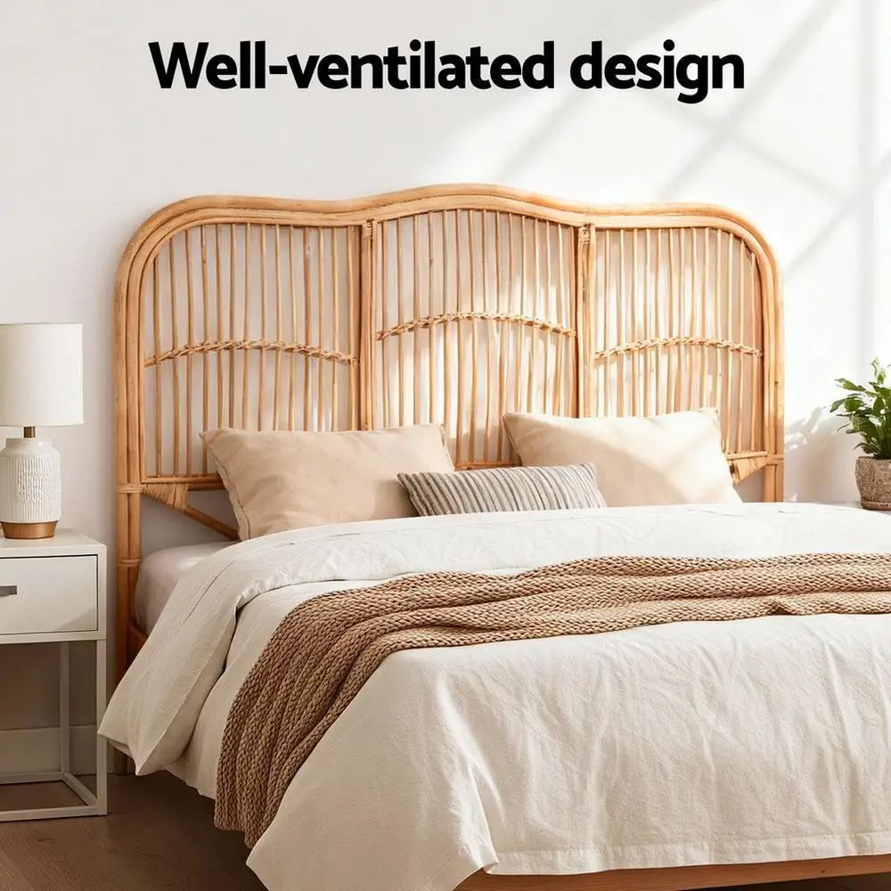Rattan Double Bed Headboard Pine Bedroom Wall Decor NERO Style