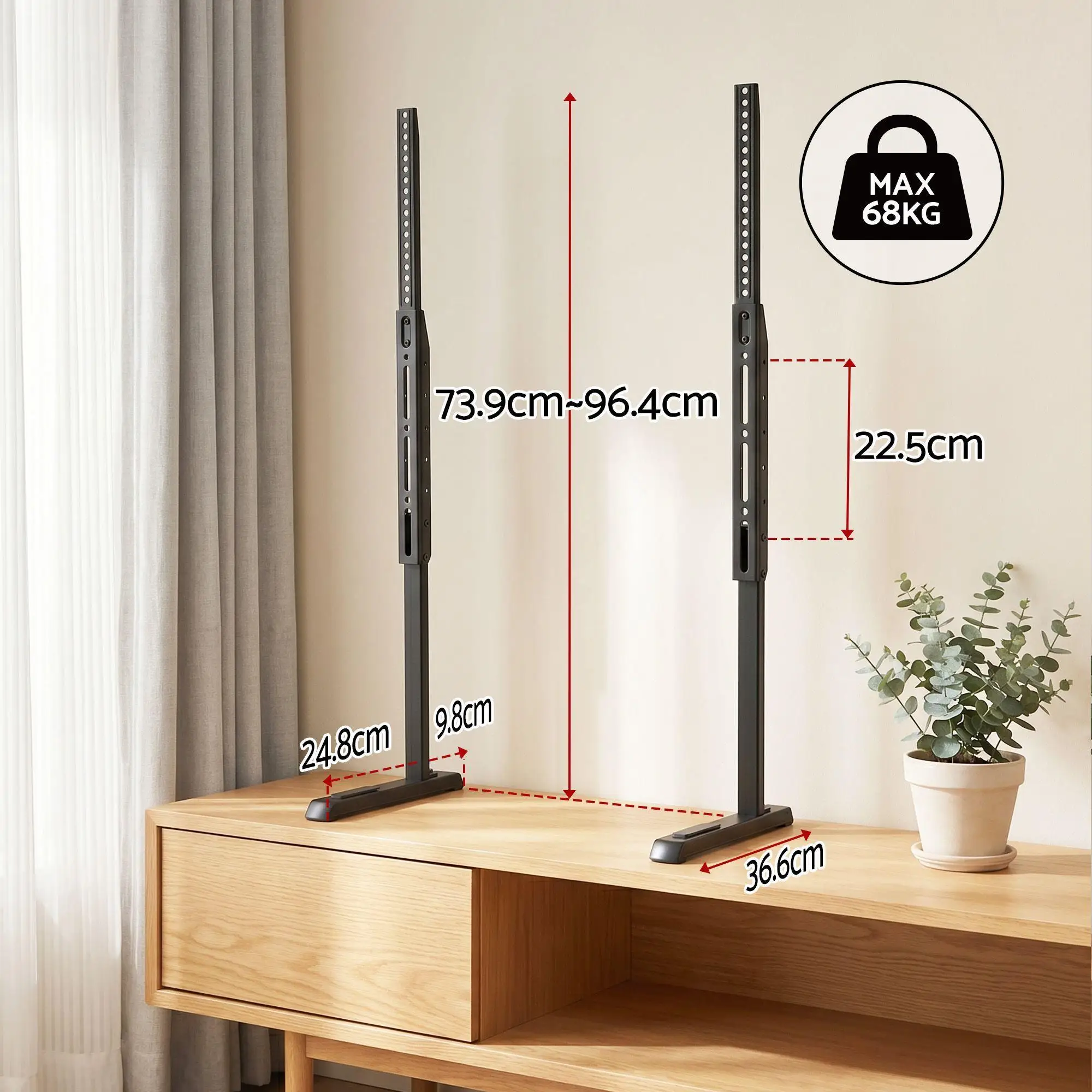 Universal TV Stand for 24 to 86 Inch TVs LED Screen Table Top Desktop Mount Adjustable Height Stable Base Compatible with Most Flat Panel TVs